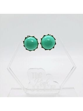 Vintage teal dome shaped plastic clip on earings